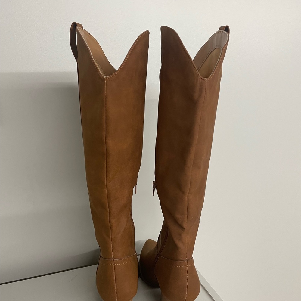 Qupid Tan Heeled Knee-High Boots - Picture 3 of 6